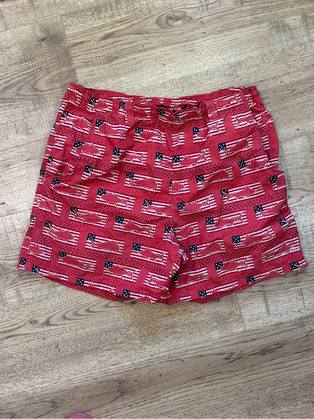 Columbia Red Patriotic Flag-Print Swim Trunks